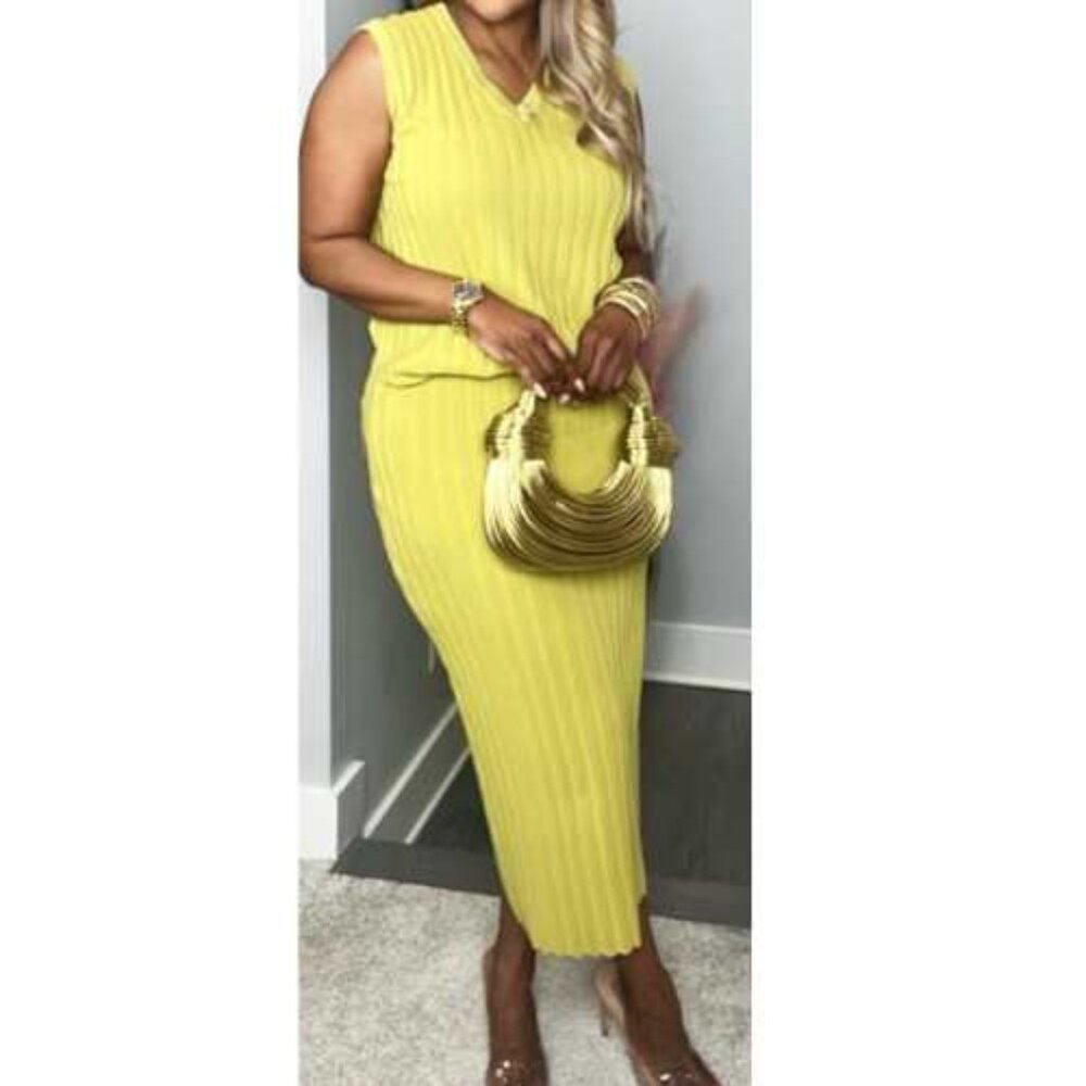 NEW: 2-Piece Skirt Set with Midi Skirt and Sleeveless V-Neck Top